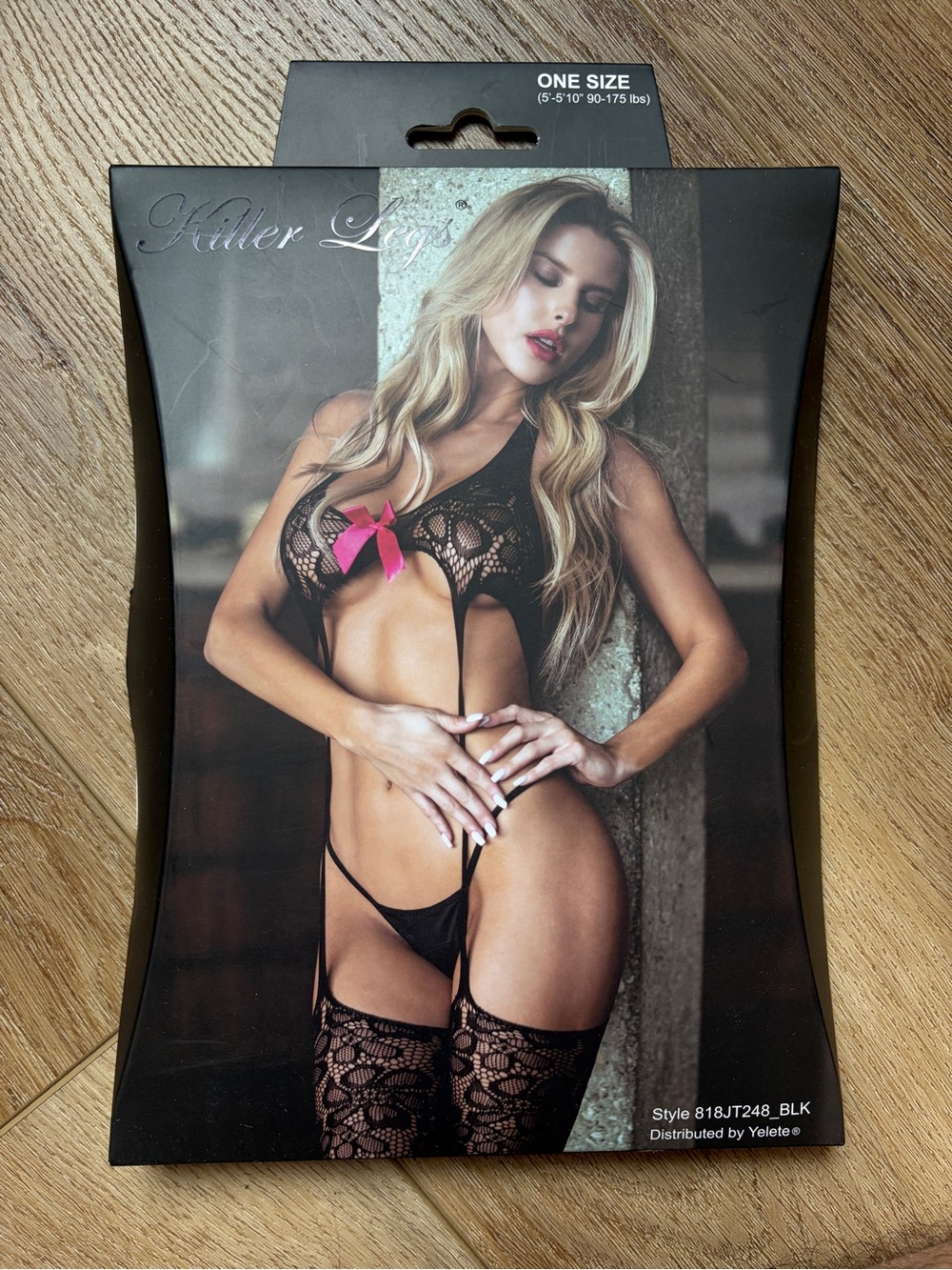 One-Size Lace Bodysuit & Garter Set - Black